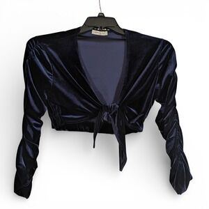 Blue Velvet Milkmaid Long Sleeve Tie Front Crop Top New Style Italy Coquette